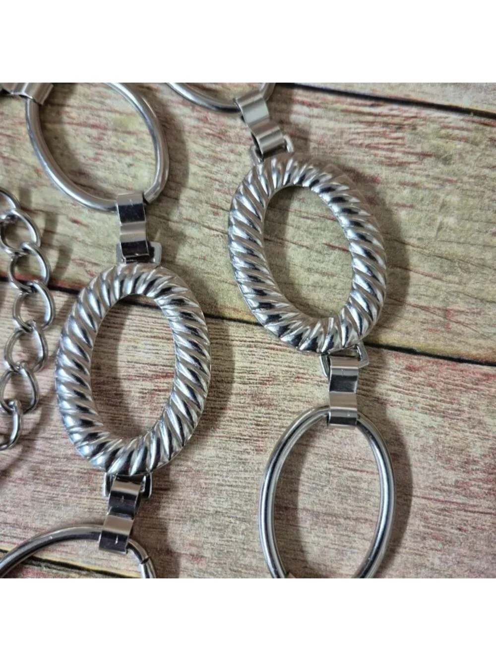Y2K Silver-Toned Metal Chain Belt Geometric Oval 50
